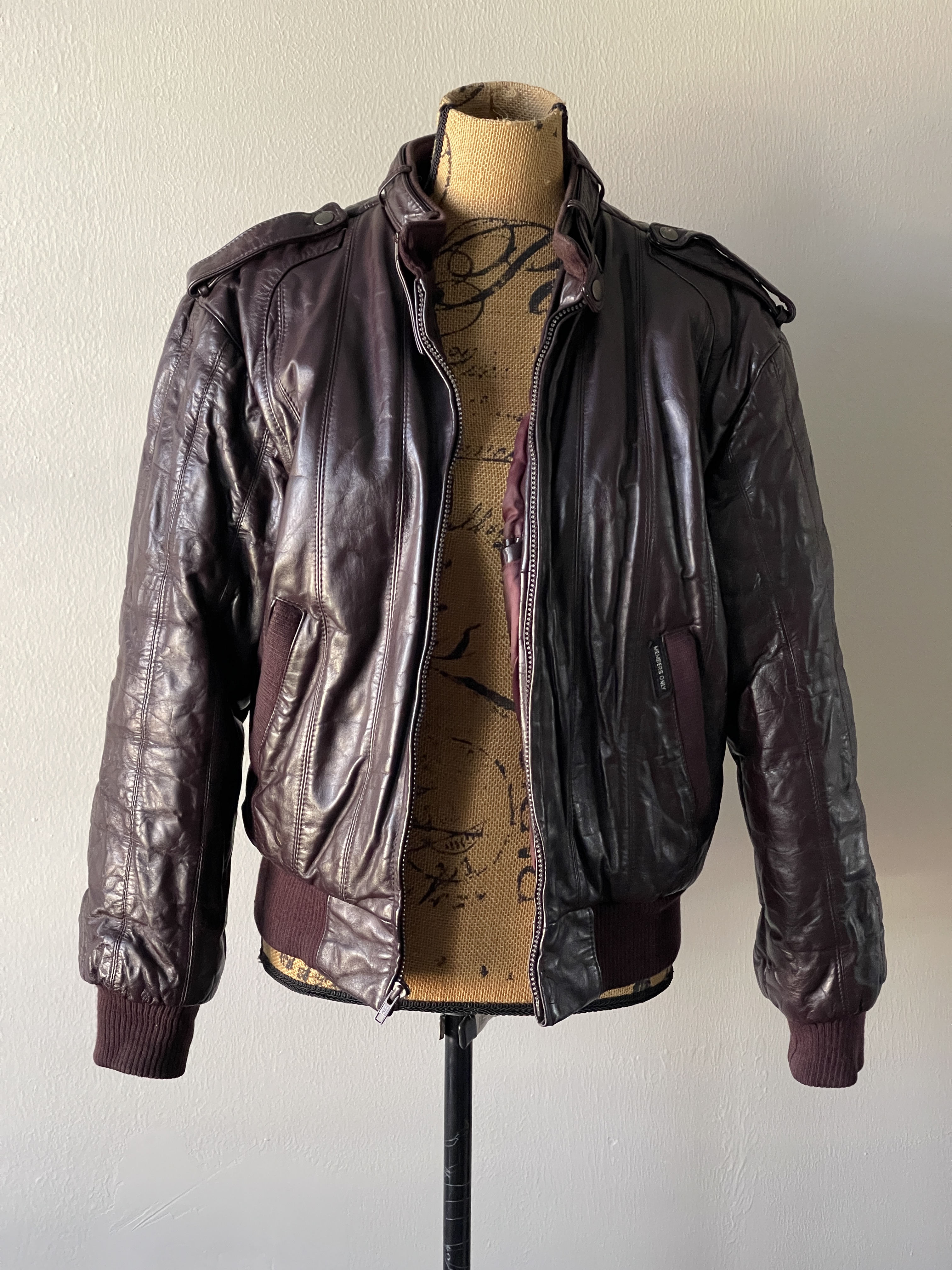 vintage leather oxblood members only jacket